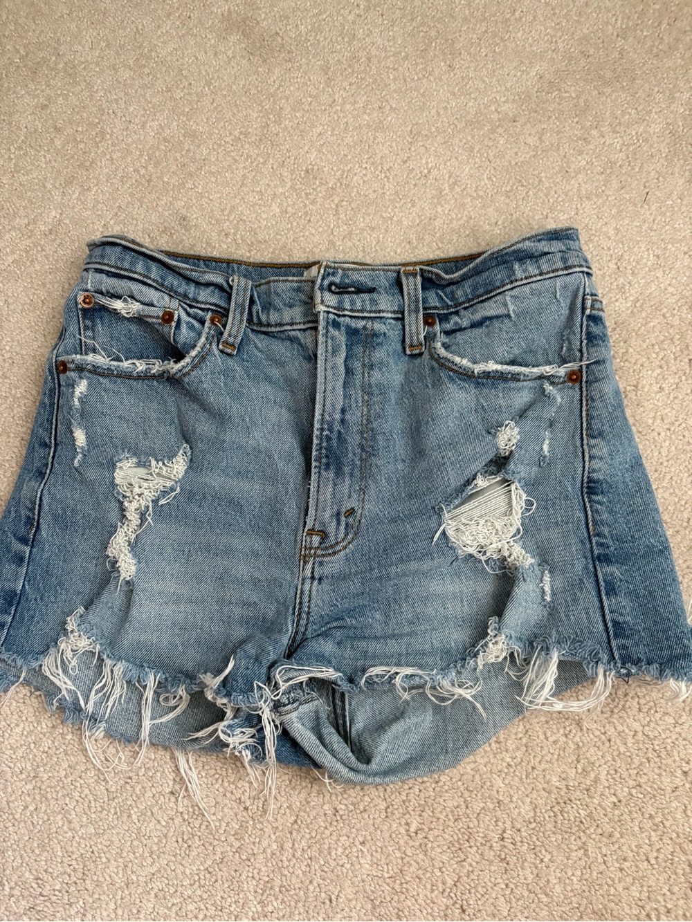 Abercrombie & Fitch Light Blue High-Waist Distressed Denim Shorts